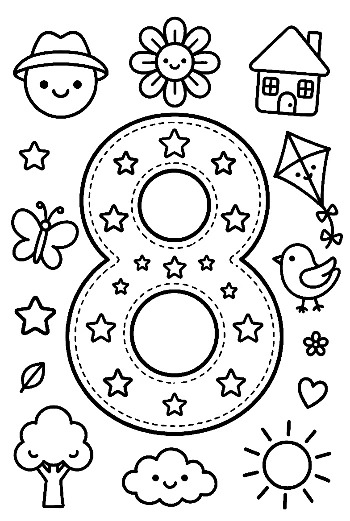 Decorative Number 8 Coloring Sheet with Patterns Printable