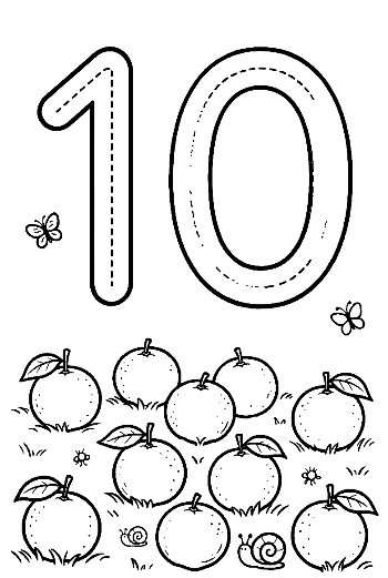 Number 10 Tracing Page with Fresh Garden Fruit Printable