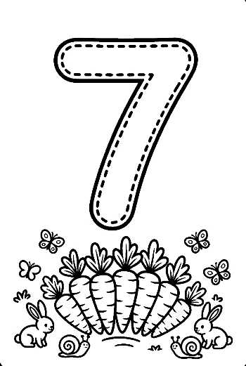 Number 7 Coloring Page with a Seashell and Ocean Life Printable