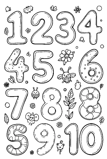 Zahlenlernen 1-10 Ausmalbild mit Sternenmustern druckbar