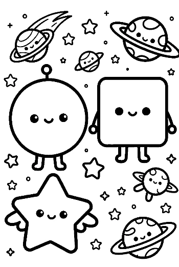 Astronaut Shapes Coloring Page with Circles Squares and Stars Printable