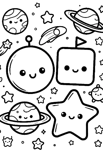 Cute Circle Square Star Coloring Page Printable