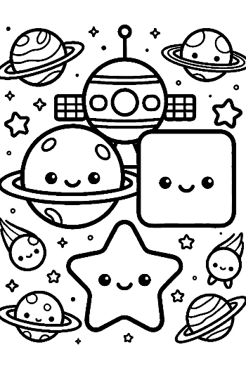 Galaxy Themed Circle Square and Star Shapes Coloring Worksheet Printable