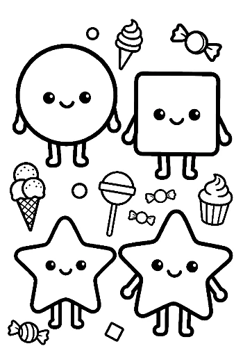Sweet Treats and Geometric Shapes Coloring Worksheet for Toddlers Printable