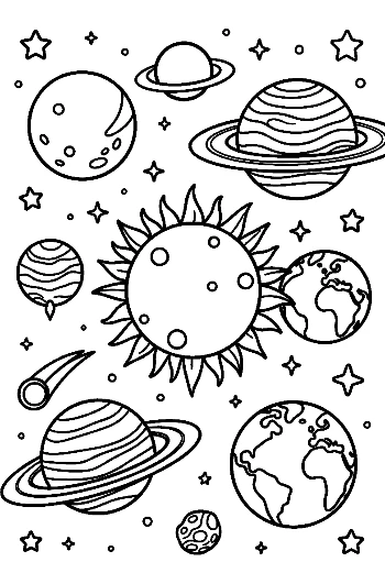 Galaxy Pattern with Sun and Various Planets Printable