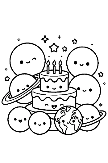 Happy Planets Celebrating with a Space Cake Printable