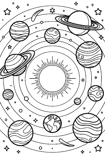 Spherical Planets Orbiting a Glowing Star Printable