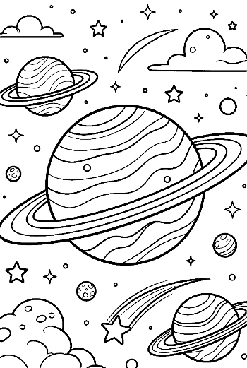 Textured Planet with Orbit Rings and Cosmic Debris Printable