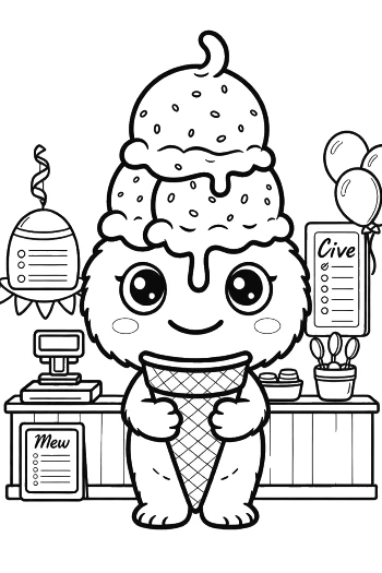 Cute Alien Baker with Giant Waffle Cone Printable
