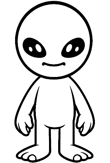 Cute Little Green Alien Standing Smiling