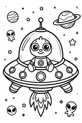 Little Alien Pilot Zooming Through Stars Printable