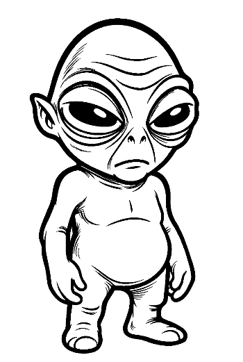 Little Green Alien Standing Grumpily