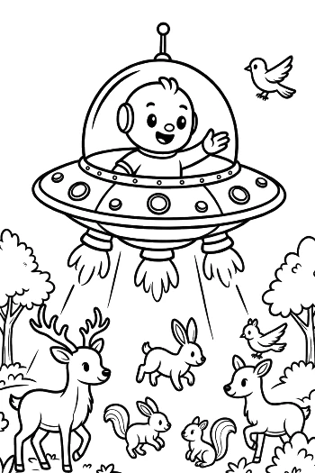 UFO Beaming Up Forest Animals Printable