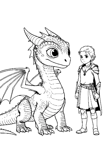 Baby Dragon and Young Knight Standing Together