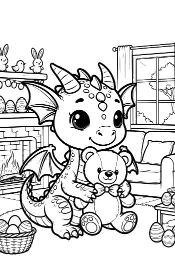 Baby Dragon Resting with Stuffed Animal Printable