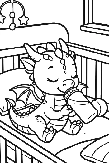 Baby Dragon Sleeping Peacefully in Crib Printable