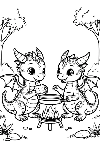 Baby Dragon Teamwork at Campfire Printable