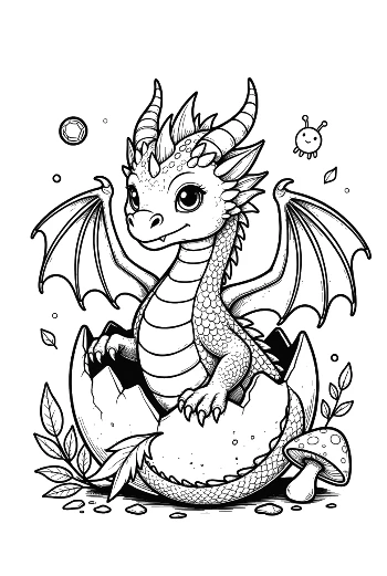 Cute Baby Dragon Hatching from a Magic Egg Printable