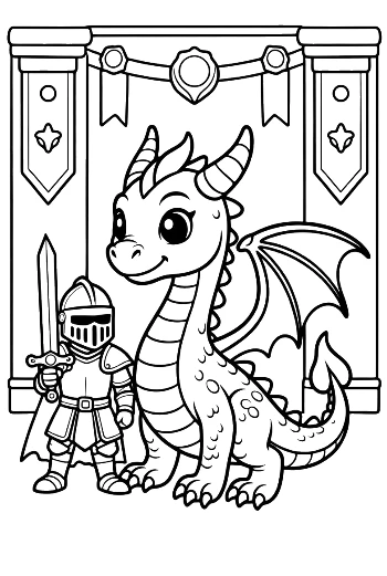 Cute Dragon and Knight Protector Together Printable
