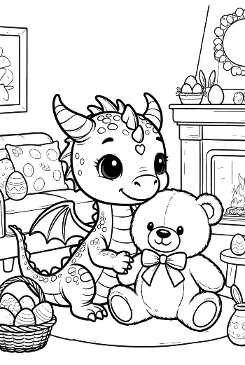 Cute Dragon Holding Teddy Bear Tight Printable