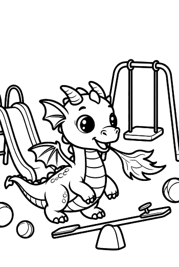 Cute Dragon on Playground Seesaw Printable