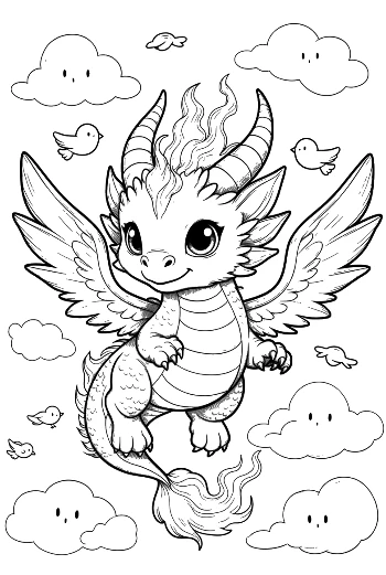 Cute Fire Dragon Playing with a Butterfly Printable