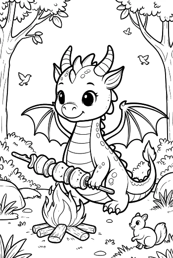 Cute Fire Dragon to Color Printable