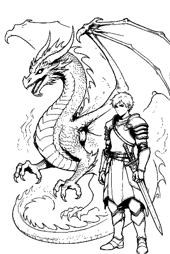Fire Dragon and Armored Knight Sketch