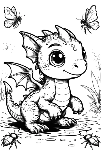 Free Baby Dragon to Color Printable
