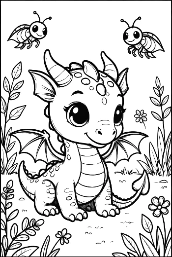 Happy Dragon Sitting Among Spring Flowers Printable