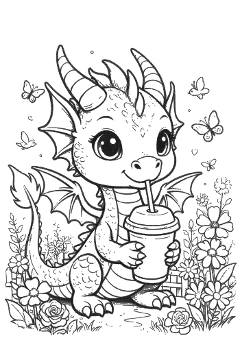 Little Dragon Enjoying a Tropical Smoothie Printable