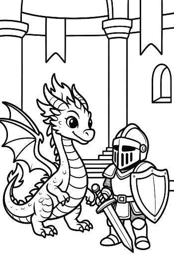 Little Dragon Meeting a Brave Knight Friend Printable