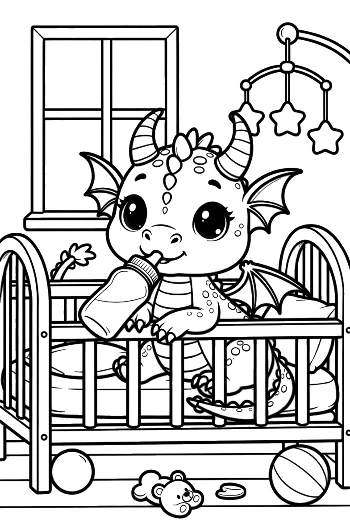 Little Dragon Resting in Cozy Nursery Printable