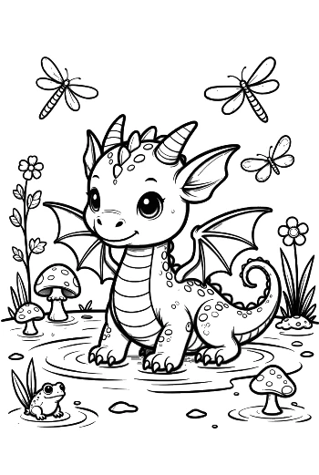 Little Dragon Watching Butterfly in Nature Printable