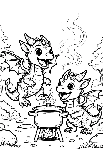 Playful Dragons Near Outdoor Stove Printable