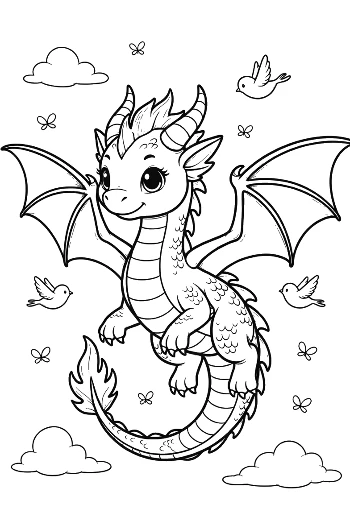 Small Winged Dragon Flying in a Sunny Sky Printable