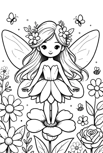 Beautiful Winged Fairy with a Flower Crown Printable