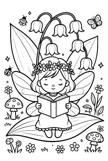 Cute Flower Fairy Reading a Book in the Garden Printable
