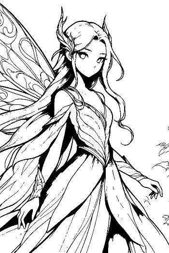 Elegante Gartenfee im fließenden Kleid