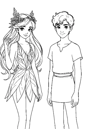 Garden Fairy and Elf Boy Coloring Page