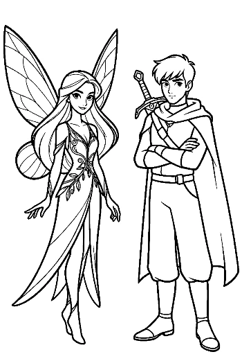 Garden Fairy and Knight Line Art