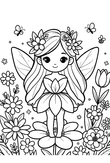 Lovely Spring Fairy Near a Sunflower Printable