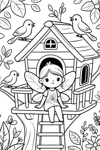 Magic Fairy Watching Birds from Her Balcony Printable
