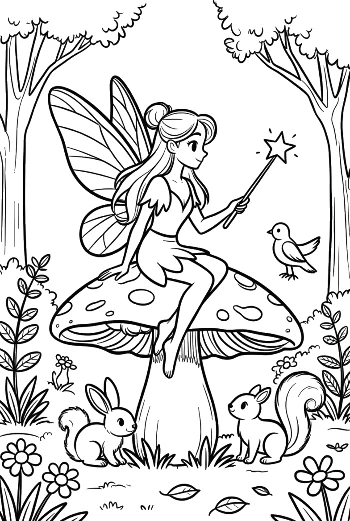 Magical Fairy Sitting on a Spotted Mushroom Printable