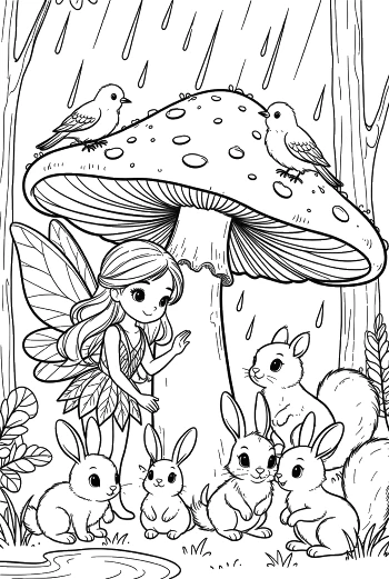 Rainy Day Fairy Under a Polka Dot Mushroom Printable