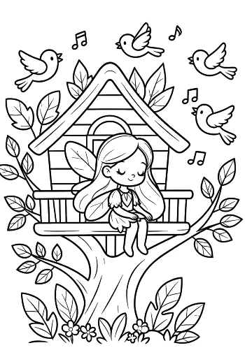 Sweet Little Fairy Sitting on a Tree Branch Printable