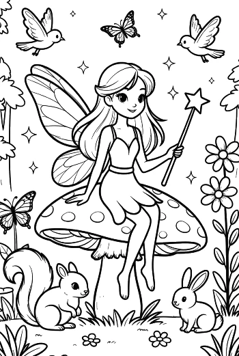 Whimsical Fairy Playing with Woodland Bunnies Printable