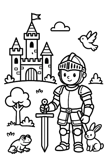 Adorable Knight Hero with a Shield and Castle Background Printable