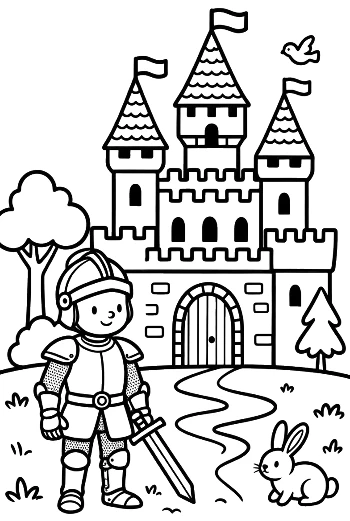 Cute Little Knight Guarding the Royal Castle Gates Printable