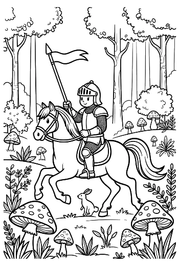 Galloping Knight on a Horse in a Magical Woods Setting Printable